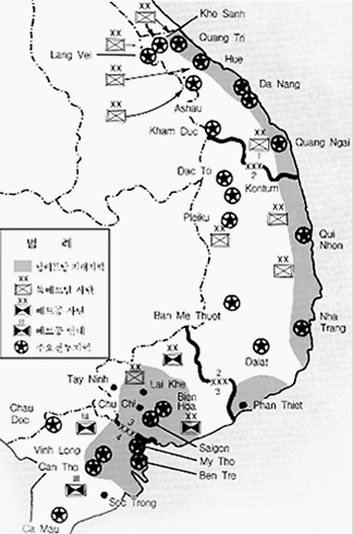 북베트남과 NLF의 뗏 공세 지역